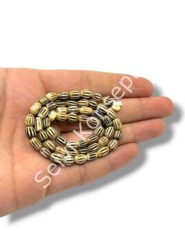 El Yapımı Oval Yiv İşlemeli Dizi Tibet Boncuk Kahverengi 5,5x8 mm
