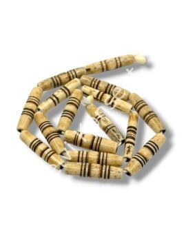 El Yapımı Oval Yiv İşlemeli Dizi Tibet Boncuk Krem 5x23 mm