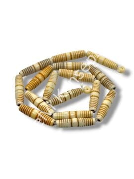 El Yapımı Oval Yiv İşlemeli Dizi Tibet Boncuk Krem 6x24 mm