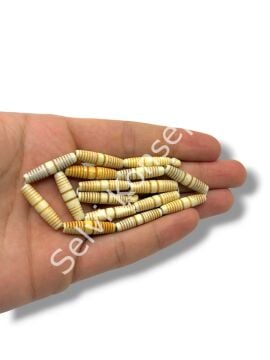El Yapımı Oval Yiv İşlemeli Dizi Tibet Boncuk Krem 6x24 mm