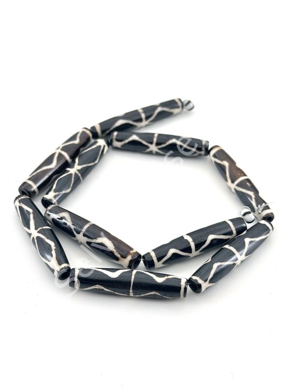 El Yapımı Etnik Desenli Oval Dizi Tibet Boncuk 8x35 mm
