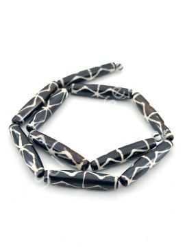 El Yapımı Etnik Desenli Oval Dizi Tibet Boncuk 8x35 mm