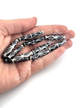 El Yapımı Etnik Desenli Oval Dizi Tibet Boncuk 8x35 mm