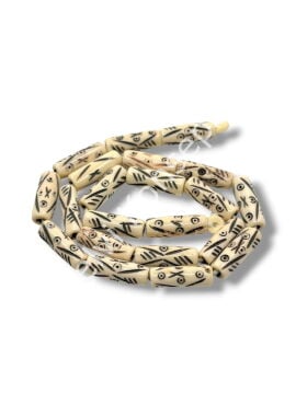 El Yapımı Silindir Yiv İşlemeli Dizi Tibet Boncuk Krem 6x18 mm