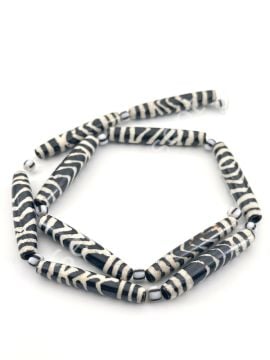 El Yapımı Etnik Desenli Oval Dizi Tibet Boncuk 7x35 mm