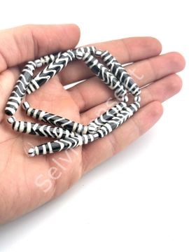 El Yapımı Etnik Desenli Oval Dizi Tibet Boncuk 7x35 mm
