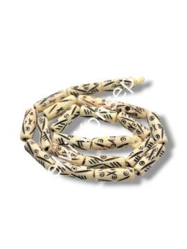 El Yapımı Silindir Yiv İşlemeli Dizi Tibet Boncuk Krem 6x14 mm