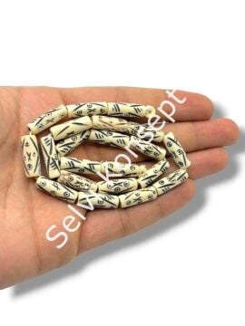 El Yapımı Silindir Yiv İşlemeli Dizi Tibet Boncuk Krem 6x14 mm