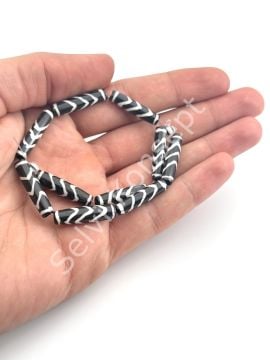 El Yapımı Etnik Desenli Oval Dizi Tibet Boncuk 6x23 mm
