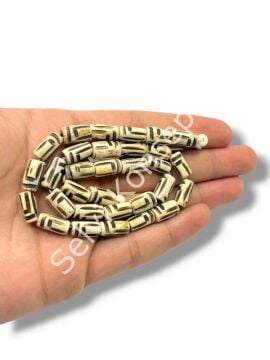 El Yapımı Silindir Yiv İşlemeli Dizi Tibet Boncuk Krem 7x12 mm