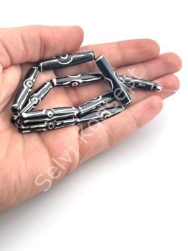 El Yapımı Etnik Desenli 2 Göz Oval Dizi Tibet Boncuk 8x35 mm