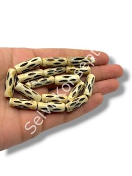 El Yapımı Silindir Yiv İşlemeli Dizi Tibet Boncuk Krem 7x24 mm