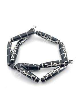 El Yapımı Etnik Desenli 2 Göz Oval Dizi Tibet Boncuk 8x35 mm