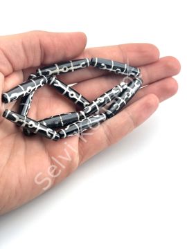 El Yapımı Etnik Desenli 2 Göz Oval Dizi Tibet Boncuk 8x35 mm