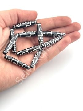 El Yapımı Etnik Desenli 8 Göz Oval Dizi Tibet Boncuk 8x34 mm