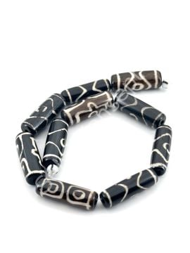 El Yapımı Etnik Desenli 3 Göz Silindir Dizi Tibet Boncuk 8x22 mm
