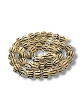 El Yapımı Etnik Desenli Yiv İşlemeli Küre Dizi Tibet Boncuk Krem 10x8 mm