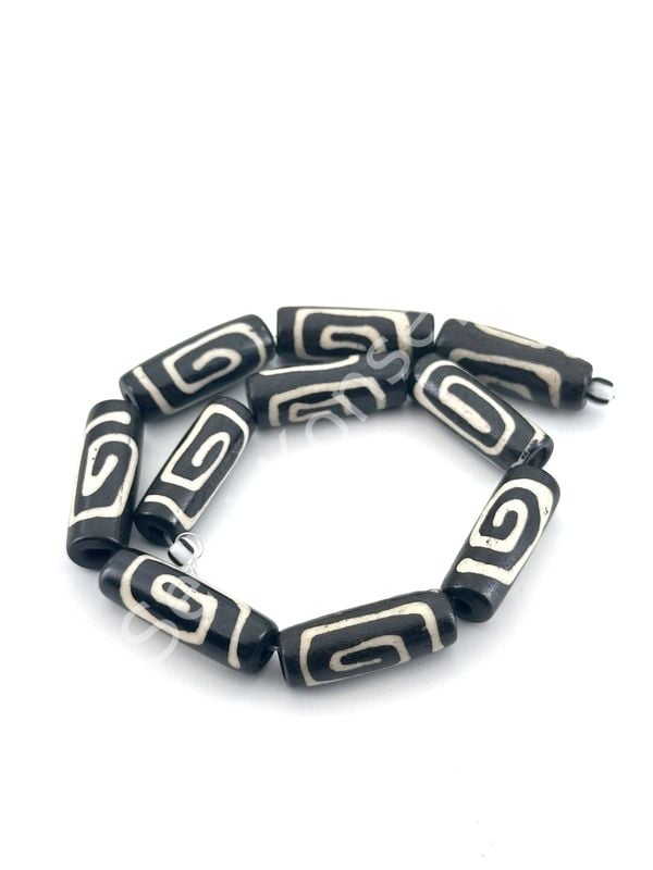 El Yapımı Etnik Desenli Silindir Dizi Tibet Boncuk 8x23 mm