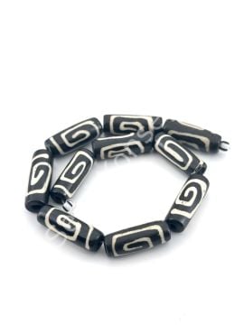 El Yapımı Etnik Desenli Silindir Dizi Tibet Boncuk 8x23 mm