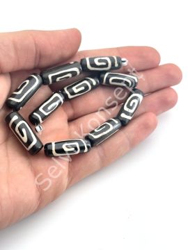 El Yapımı Etnik Desenli Silindir Dizi Tibet Boncuk 8x23 mm