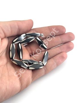 El Yapımı Etnik Desenli Faset Kesim Dizi Tibet Boncuk 5x22 mm