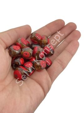 Koyu Kırmızı Gözlü Bal Rengi Karagöz Cam Boncuk