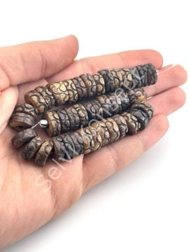 El Yapımı Etnik Desenli Rondela Dizi Tibet Boncuk Koyu Kahverengi 13x5 mm