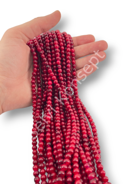 Kırmızı Boyama Dizi Cam Boncuk 6 mm 10 Dizi
