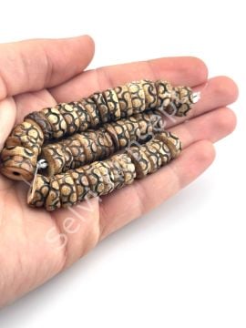 El Yapımı Etnik Desenli Rondela Dizi Tibet Boncuk Açık Kahverengi 13x5 mm