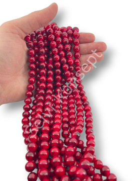 Kırmızı Boyama Dizi Cam Boncuk 10 mm 10 Dizi