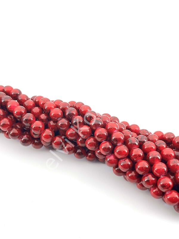 Kırmızı Boyama Dizi Cam Boncuk 10 mm 10 Dizi