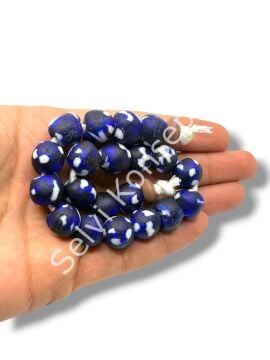El Yapımı Geleneksel Afrika Krobo Küre Cam Boncuk Lacivert 12x11 mm