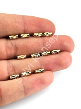 Pirinç Üzeri Altın Kaplama Silindir Dorika Boncuk 3x7 mm 10 Gr