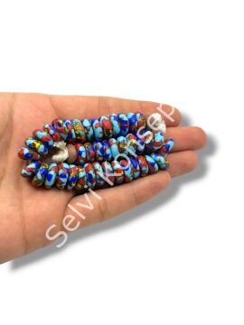 El Yapımı Geleneksel Afrika Krobo Rondela Cam Boncuk Mavi-Lacivert 12x4 mm