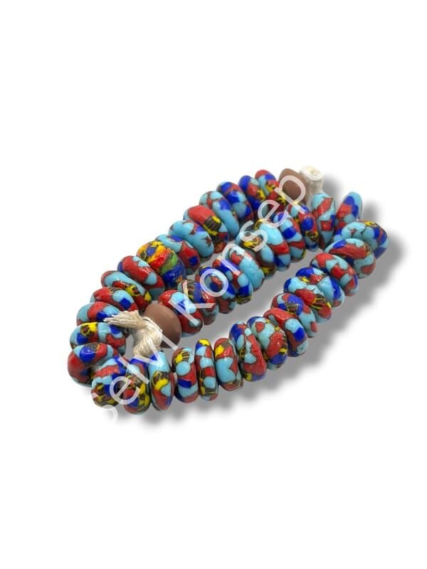 El Yapımı Geleneksel Afrika Krobo Rondela Cam Boncuk Mavi-Lacivert 12x4 mm