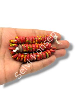El Yapımı Geleneksel Afrika Krobo Rondela Cam Boncuk Sarı-Kırmızı 12x4 mm