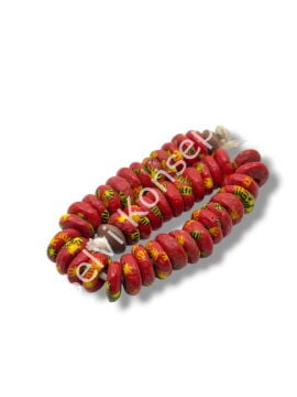 El Yapımı Geleneksel Afrika Krobo Rondela Cam Boncuk Sarı-Kırmızı 12x4 mm