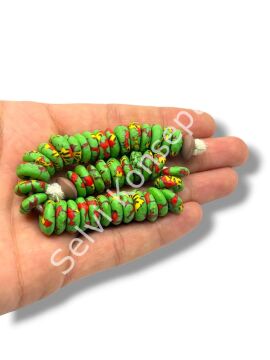 El Yapımı Geleneksel Afrika Krobo Rondela Cam Boncuk Yeşil 13x4 mm