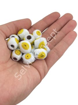 Sarı Gözlü Beyaz Karagöz Cam Boncuk