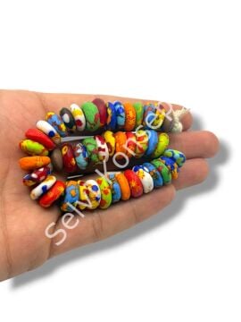 El Yapımı Geleneksel Afrika Krobo Rondela Cam Boncuk Karışık Renkli 13x4 mm