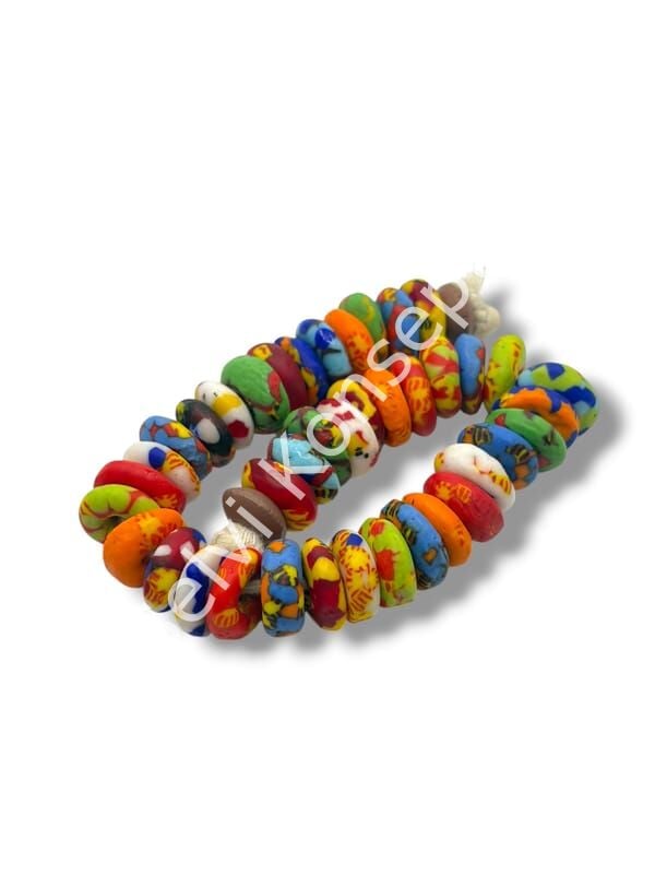 El Yapımı Geleneksel Afrika Krobo Rondela Cam Boncuk Karışık Renkli 13x4 mm