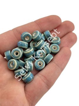 Otantik Seramik Boncuk Silindir 10 mm Mavi