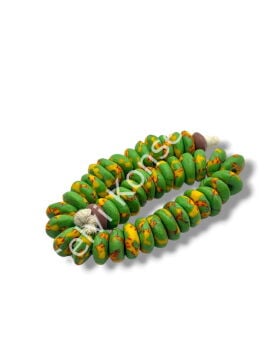 El Yapımı Geleneksel Afrika Krobo Rondela Cam Boncuk Yeşil-Sarı 13x5 mm