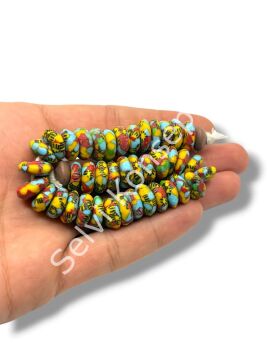 El Yapımı Geleneksel Afrika Krobo Rondela Cam Boncuk Mix 13x5 mm