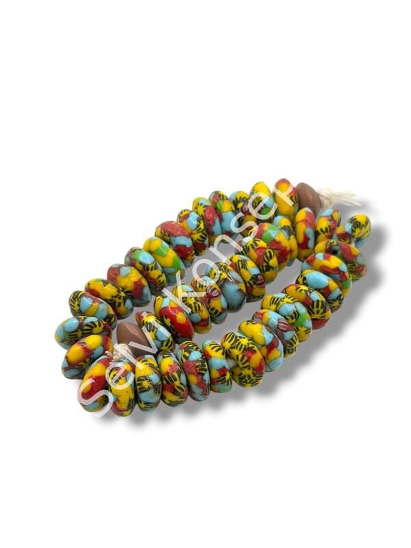 El Yapımı Geleneksel Afrika Krobo Rondela Cam Boncuk Mix 13x5 mm