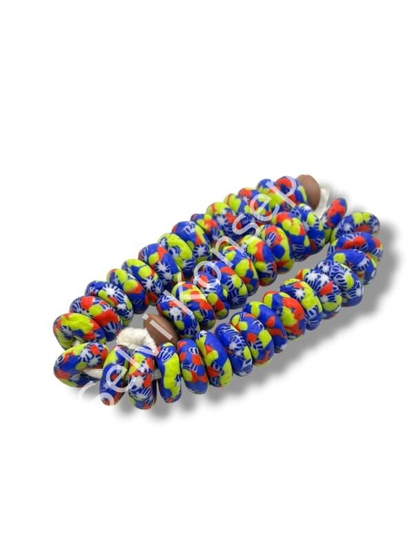 El Yapımı Geleneksel Afrika Krobo Rondela Cam Boncuk Lacivert-Yeşil 13x5 mm