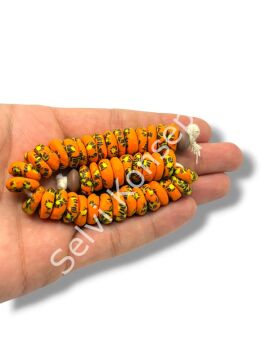 El Yapımı Geleneksel Afrika Krobo Rondela Cam Boncuk Turuncu 13x5 mm