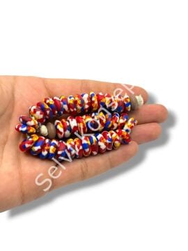 El Yapımı Geleneksel Afrika Krobo Rondela Cam Boncuk Kırmızı Mix 13x5 mm