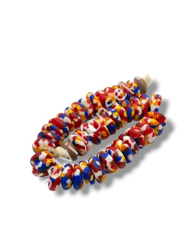 El Yapımı Geleneksel Afrika Krobo Rondela Cam Boncuk Kırmızı Mix 13x5 mm