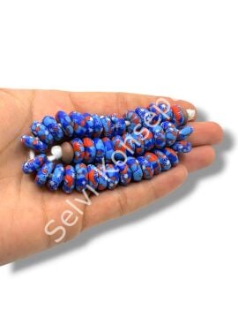 El Yapımı Geleneksel Afrika Krobo Rondela Cam Boncuk Lacivert 14x6 mm